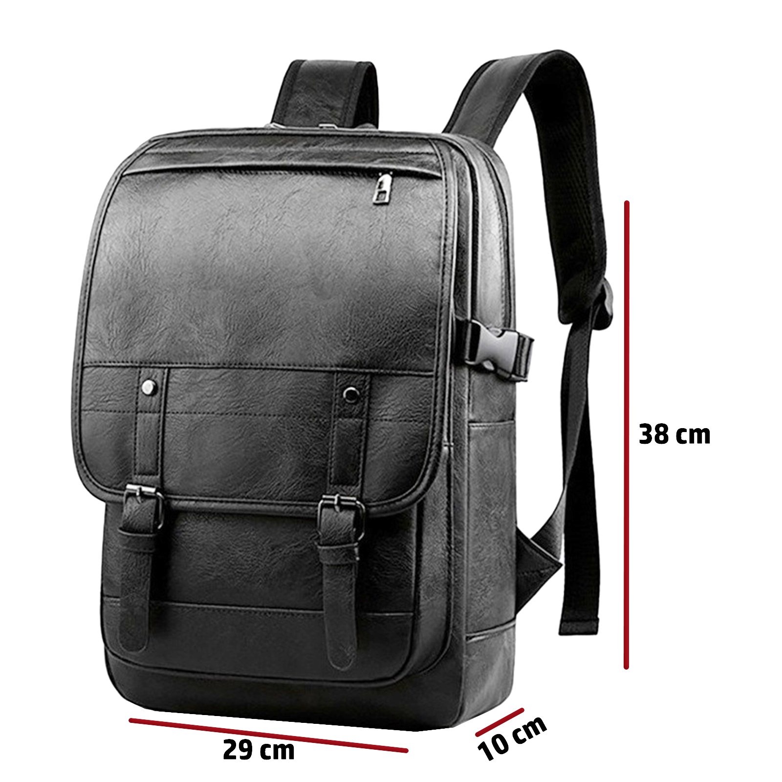 Mochila de piel vegana para hombre y mujer, bolso de piel sintética informal de viaje de gran capacidad, a la moda, para ordenador portátil (Negro)