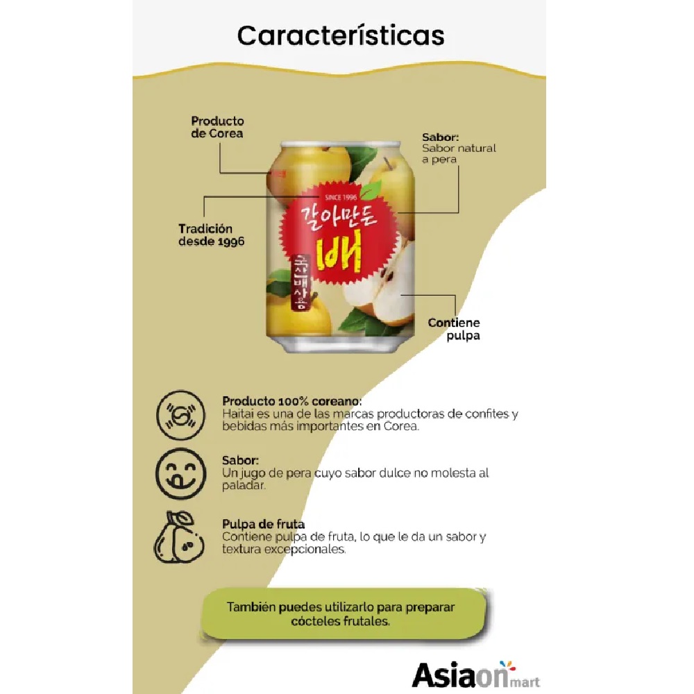 Haitai  Jugo Coreano Sabor Pera 238 Ml 3 Pack