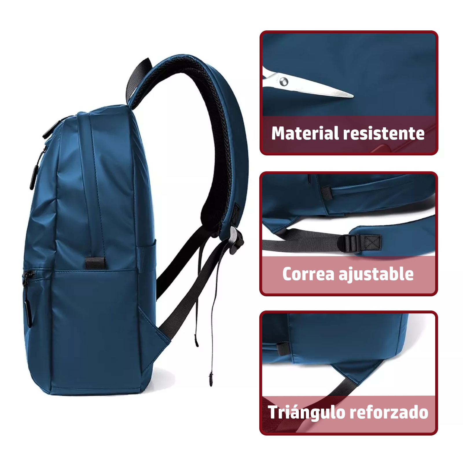 Mochila versátil todoterreno de 19L para laptop - Cuero sintético impermeable, con compartimentos para todo tu día. En azul cobalto.