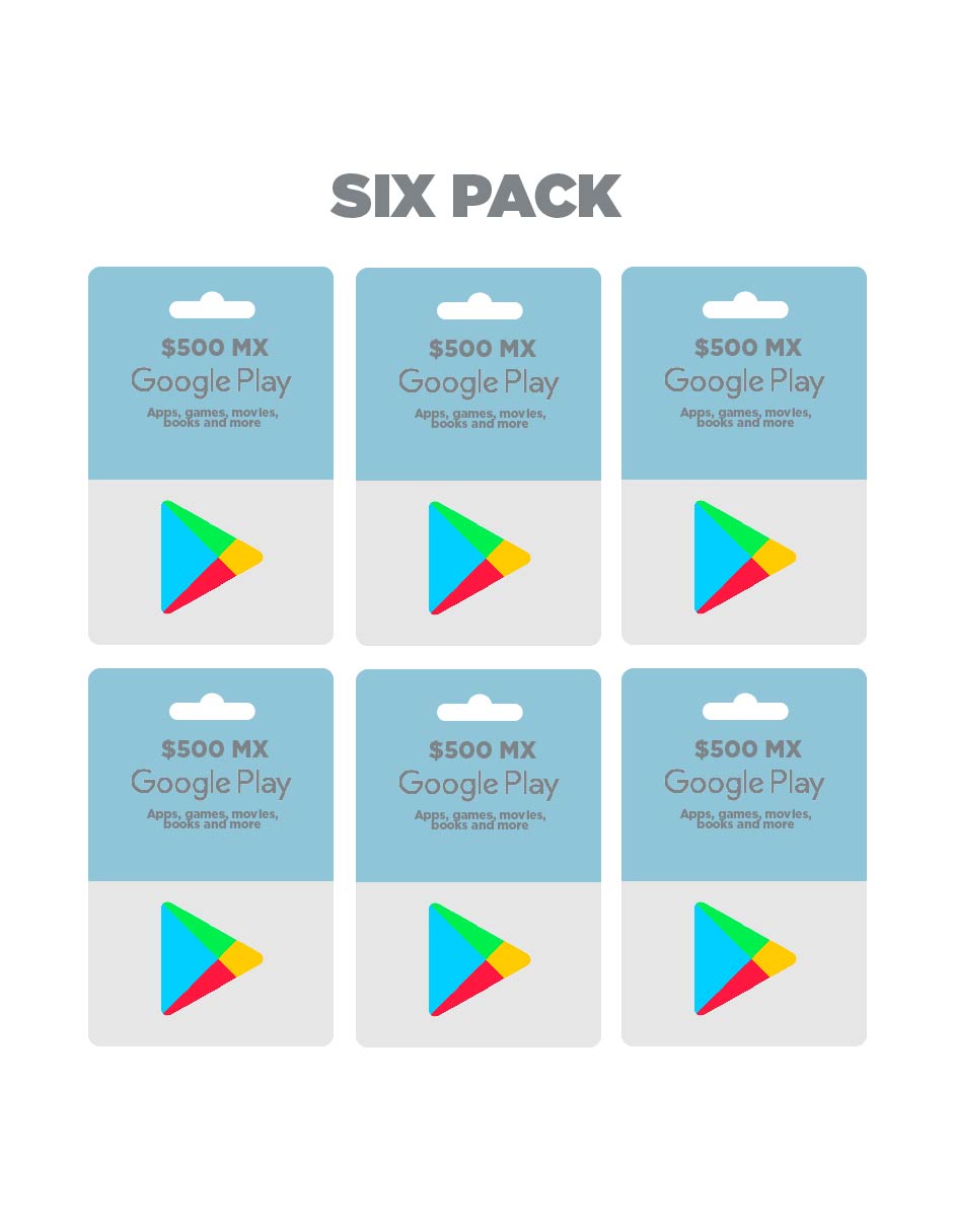 Google Play Six pack, tarjetas prepago, Pin Digital