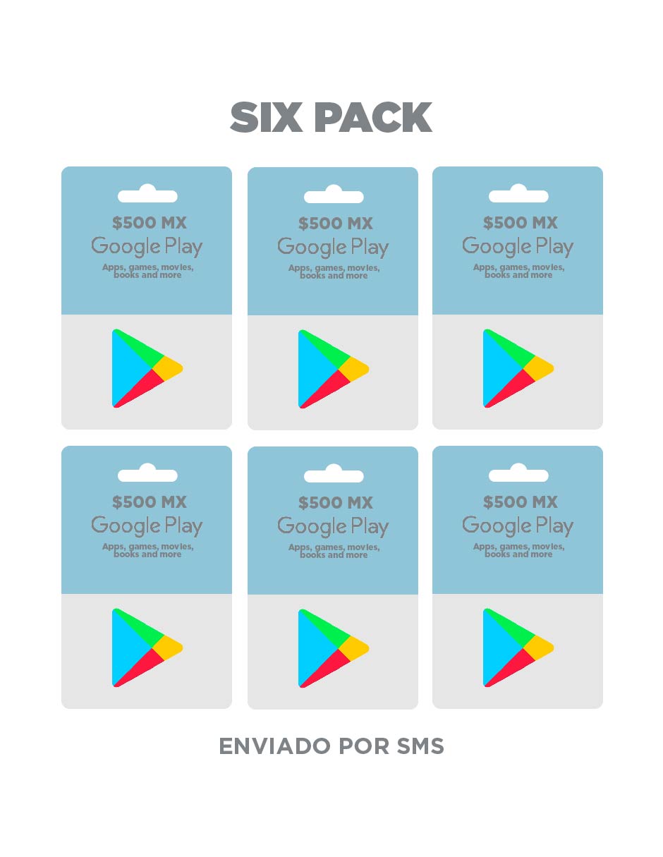 Google Play Six pack, tarjetas prepago, Pin Digital