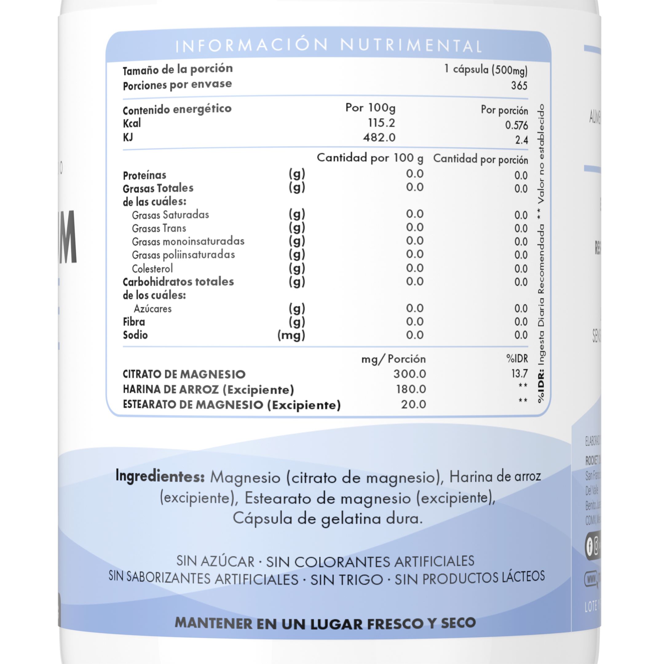 Vitaminas Mantra Nutrition Citrato de Magnesio 365 Cápsulas
