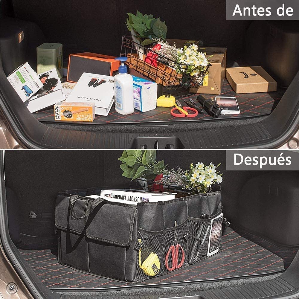 Organizador de Maletero de Coche Cajuela Plegable - Cesta organizadora para Maletero de Coche con Múltiples Compartimentos Exteriores e Interiores