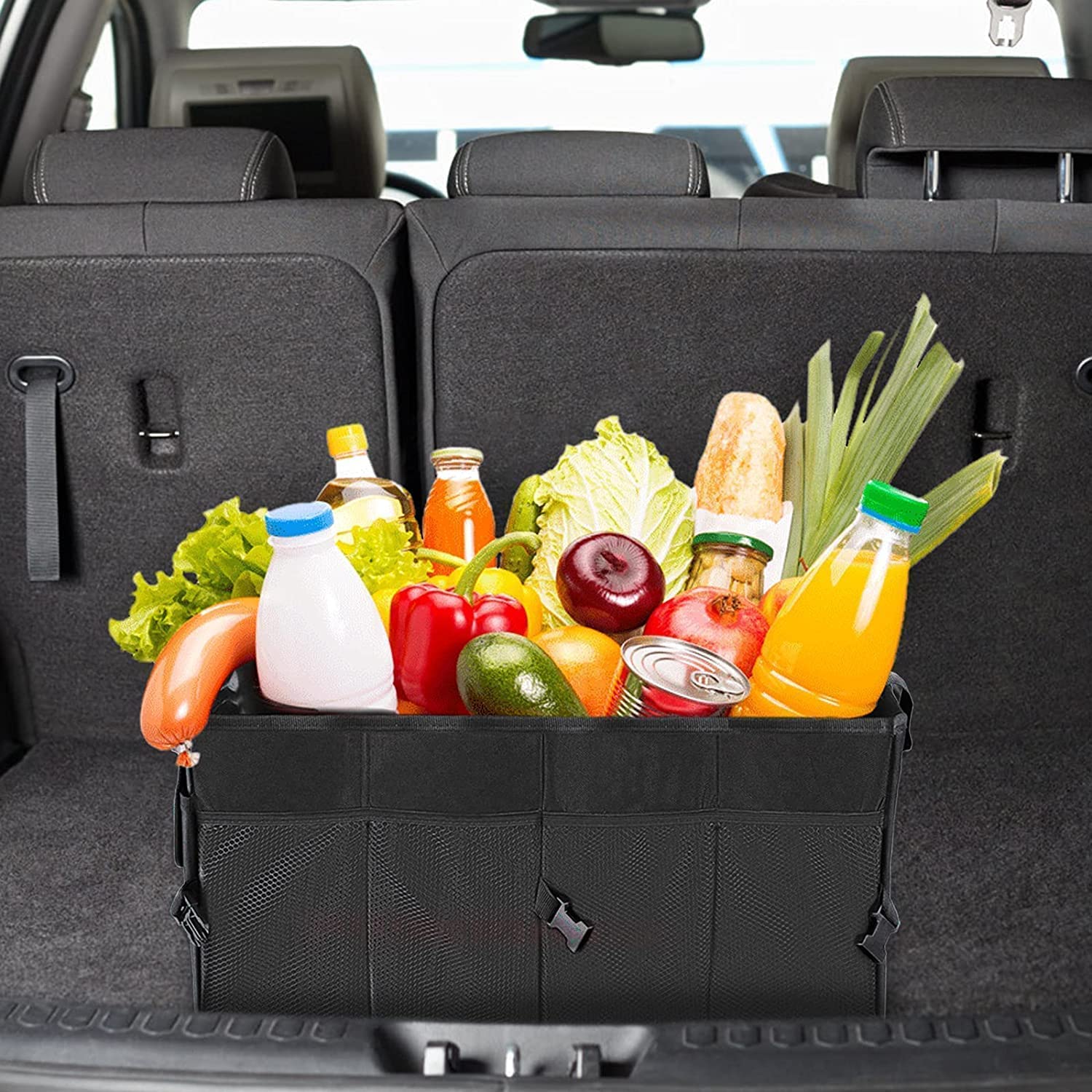 Organizador de Maletero de Coche Cajuela Plegable - Cesta organizadora para Maletero de Coche con Múltiples Compartimentos Exteriores e Interiores