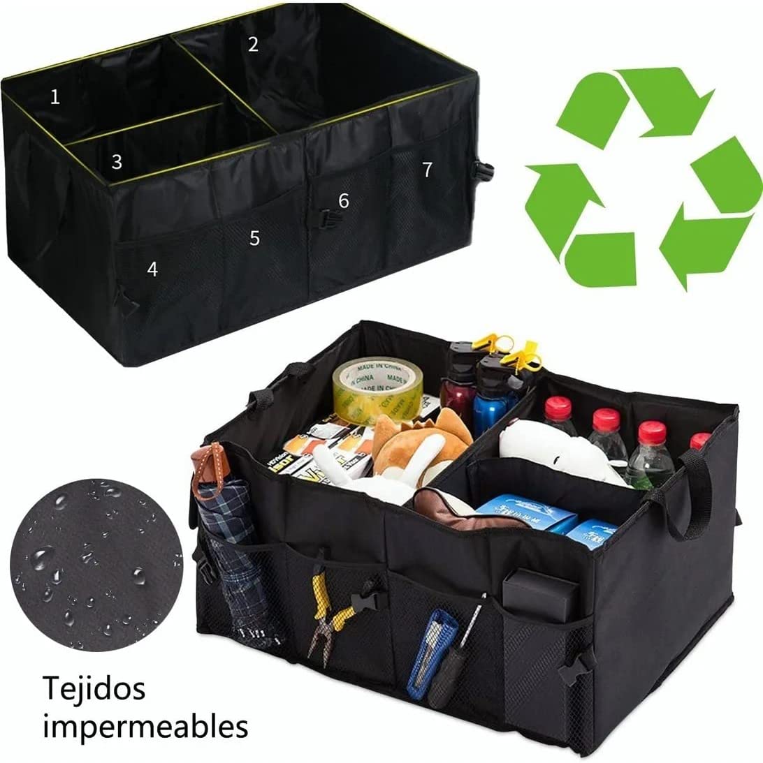 Organizador de Maletero de Coche Cajuela Plegable - Cesta organizadora para Maletero de Coche con Múltiples Compartimentos Exteriores e Interiores