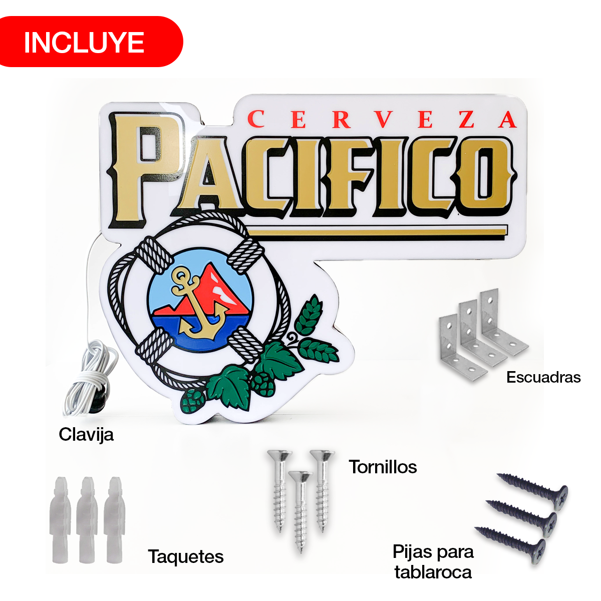 ANUNCIO LUMINOSO CERVEZA PACIFICO V / BLANCO