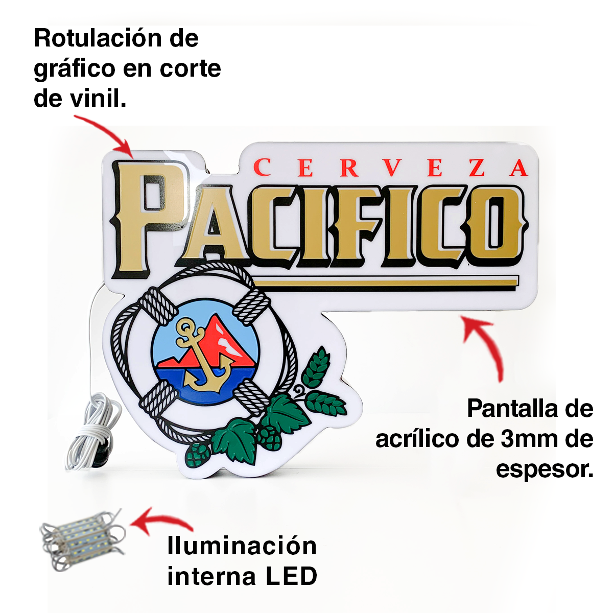 ANUNCIO LUMINOSO CERVEZA PACIFICO V / BLANCO