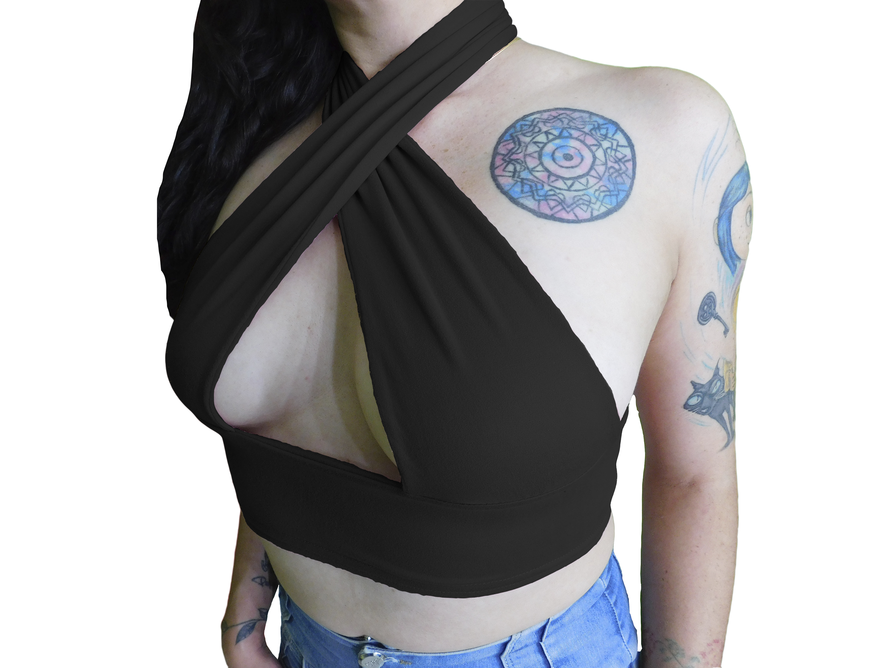 Crop Top Cruzado Escote Sexy Drapeado Cuello Halter Elegante