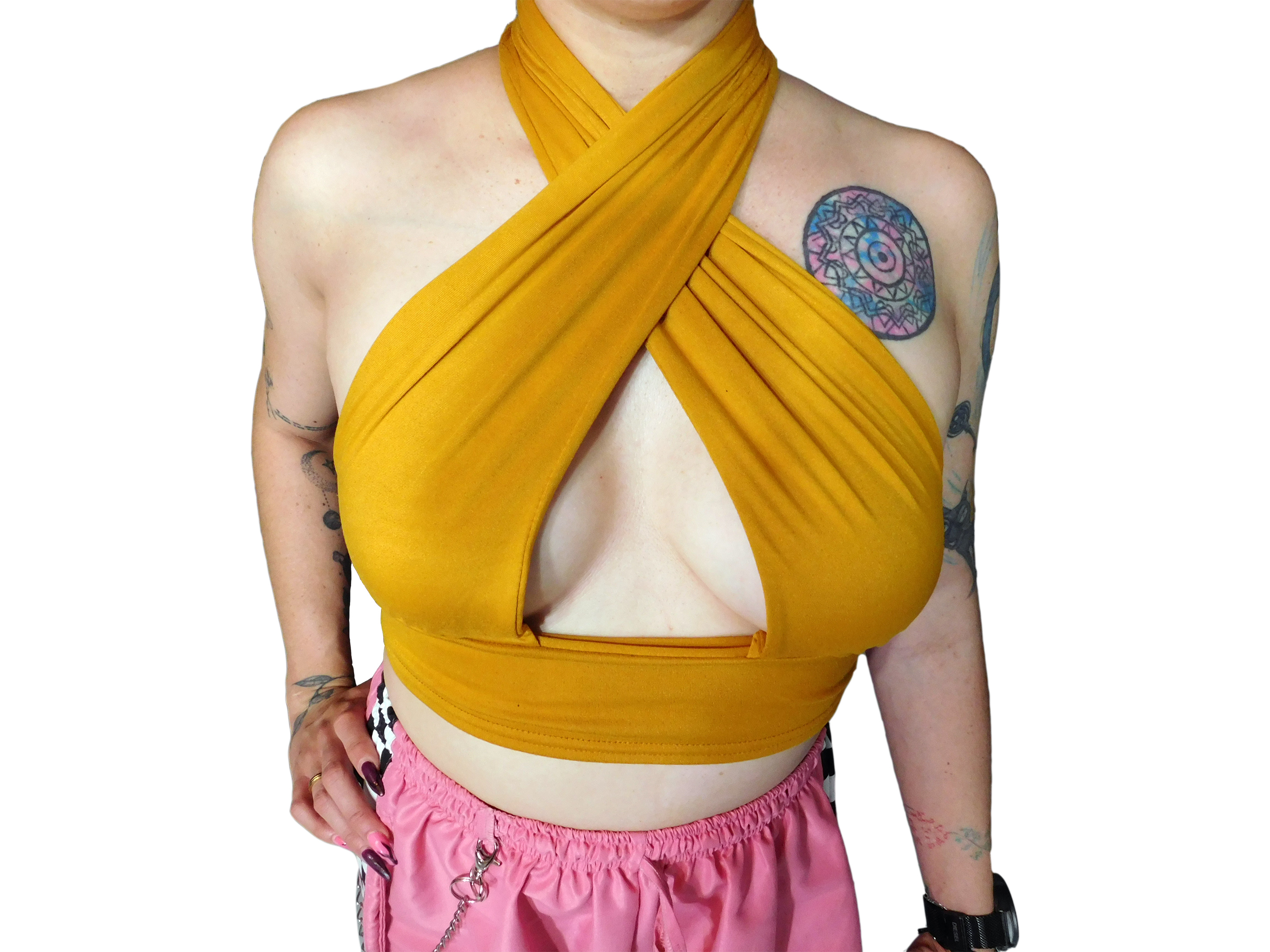 Crop Top Cruzado Escote Sexy Drapeado Cuello Halter Elegante