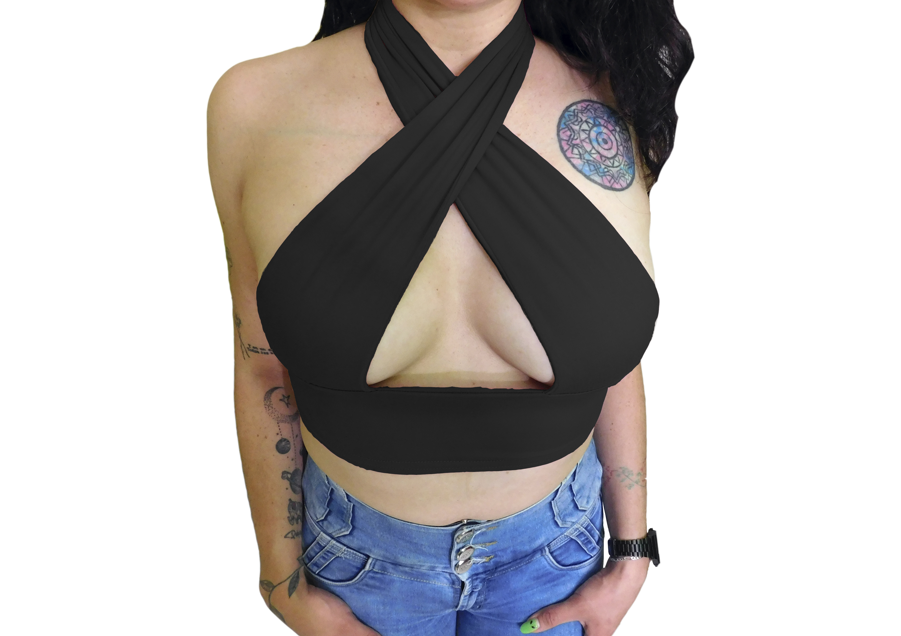 Crop Top Cruzado Escote Sexy Drapeado Cuello Halter Elegante