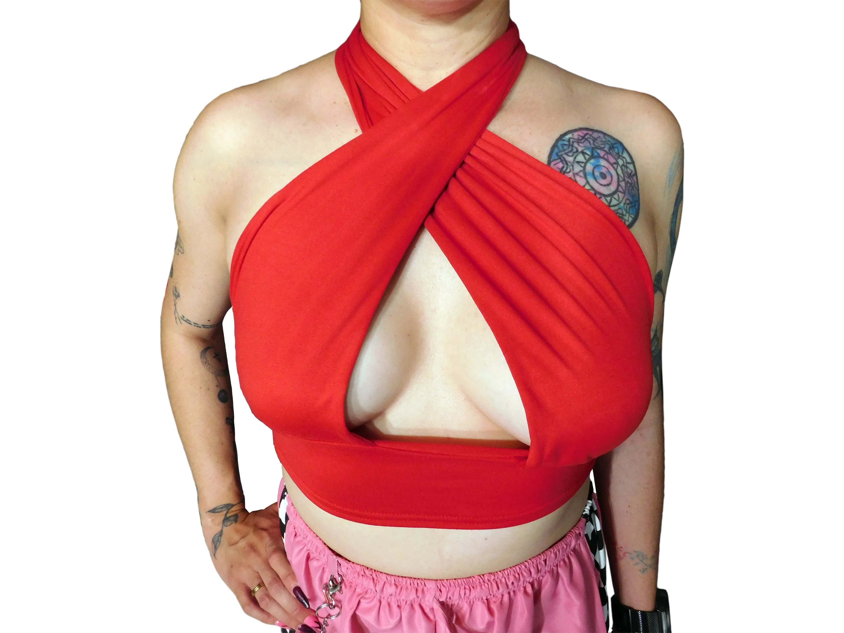 Crop Top Cruzado Escote Sexy Drapeado Cuello Halter Elegante