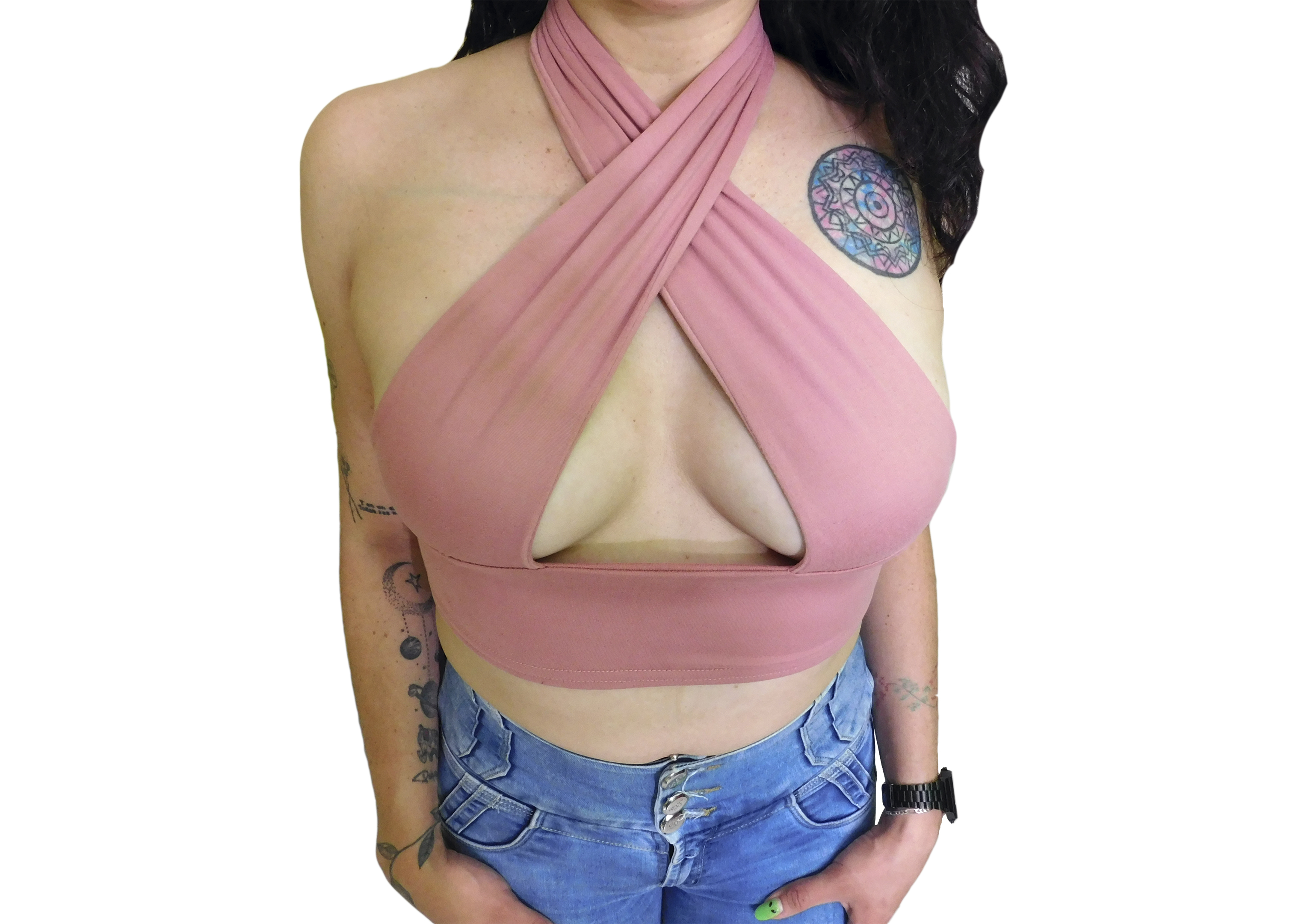 Crop Top Cruzado Escote Sexy Drapeado Cuello Halter Elegante