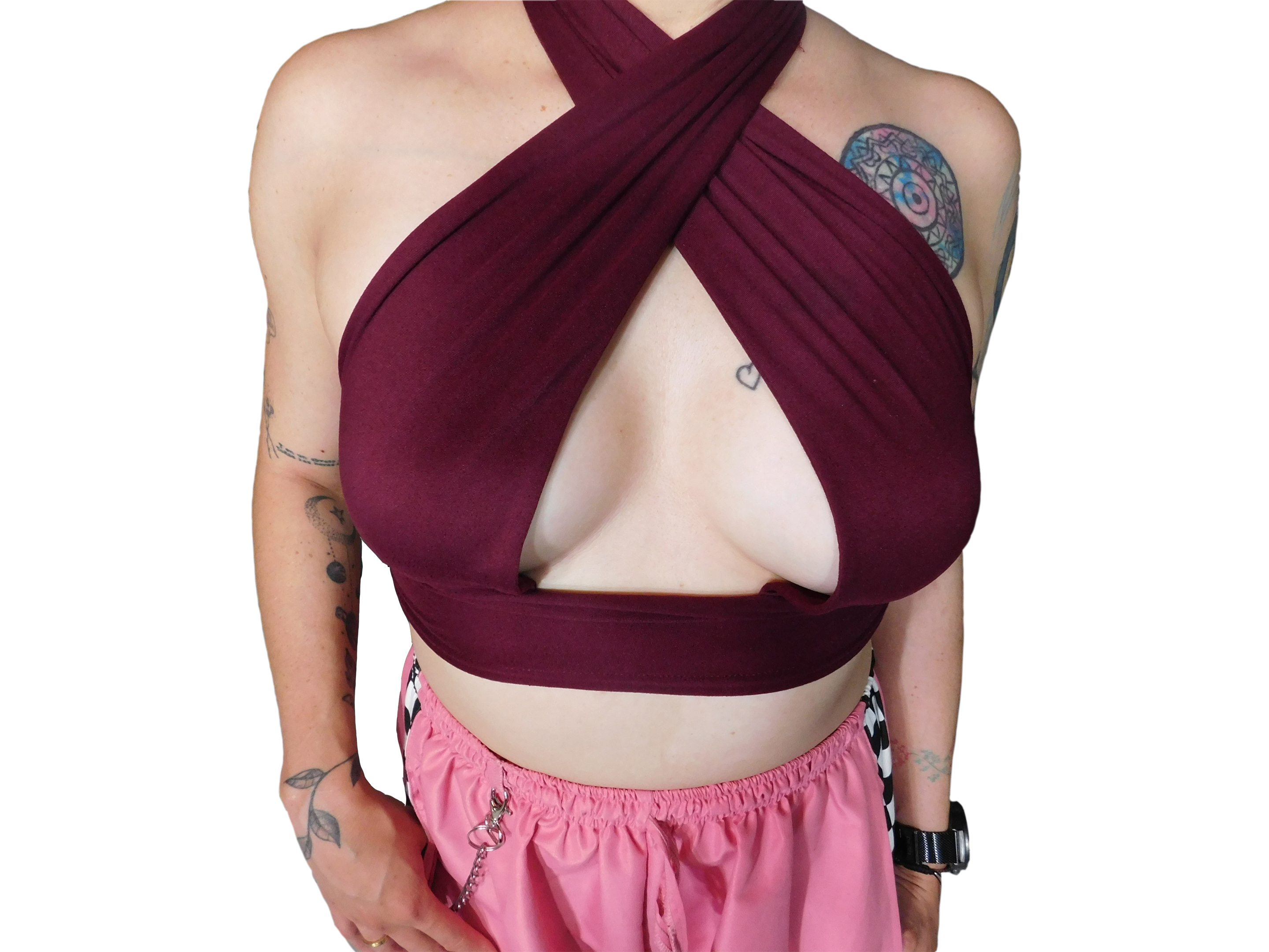 Crop Top Cruzado Escote Sexy Drapeado Cuello Halter Elegante