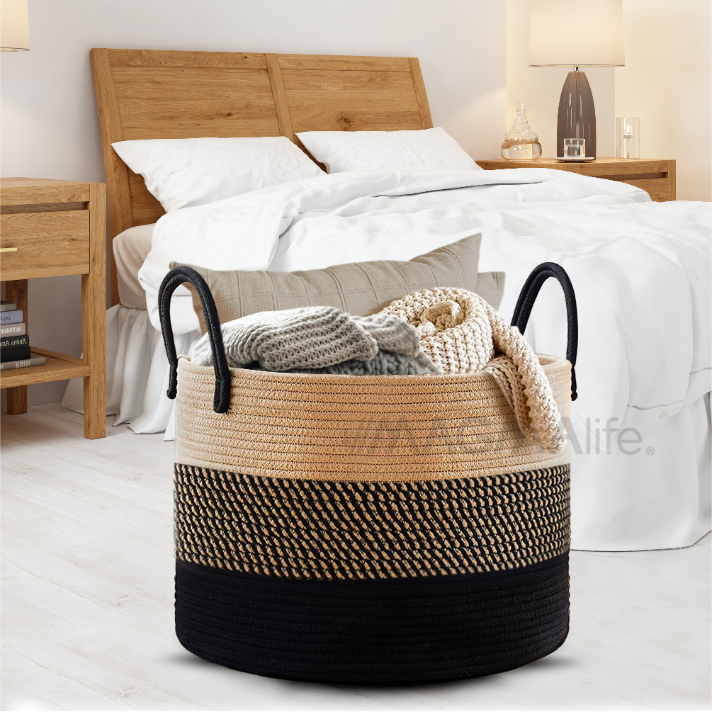 Cesto de Lavandería de Cuerda Tejida con Asas Magma Life Cesto Para Ropa Sucia, Juguetes y Sábanas, Canasta Organizadora Multiusos