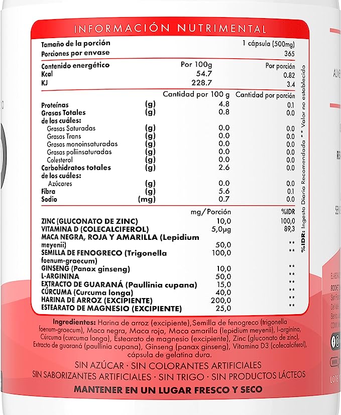 Vitaminas Mantra Nutrition Testo Plus 365 Cápsulas con Guarana Maca Arandano y L Aginina