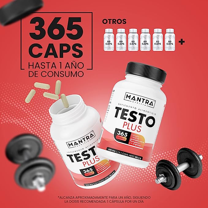 Vitaminas Mantra Nutrition Testo Plus 365 Cápsulas con Guarana Maca Arandano y L Aginina