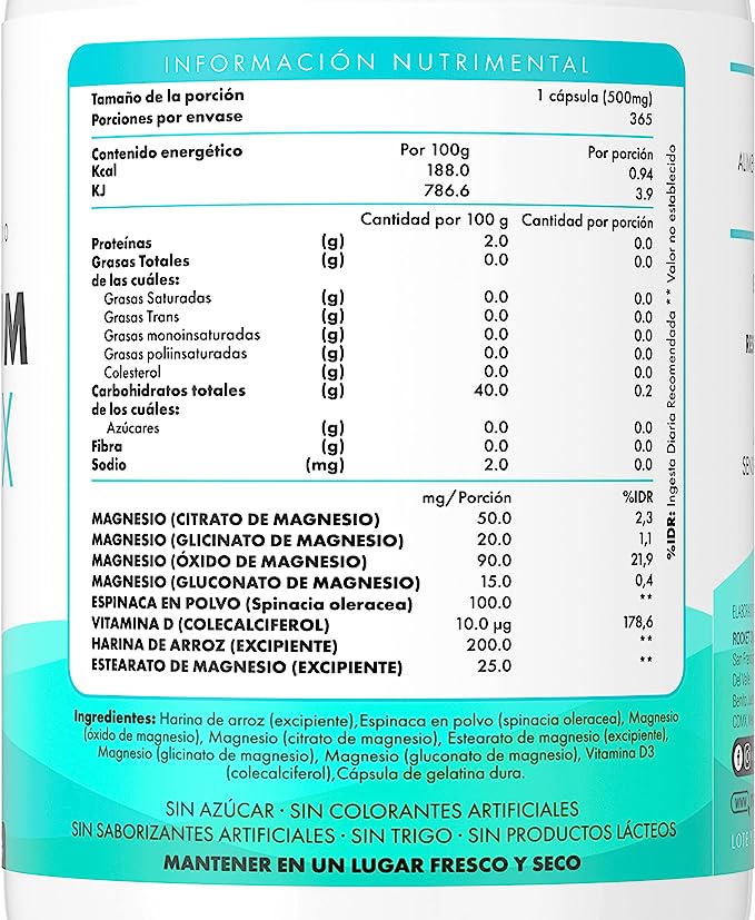 Vitaminas Mantra Nutrition de Complejo de Magnesio365 Cápsulas  Formuladas Con Magnesio
