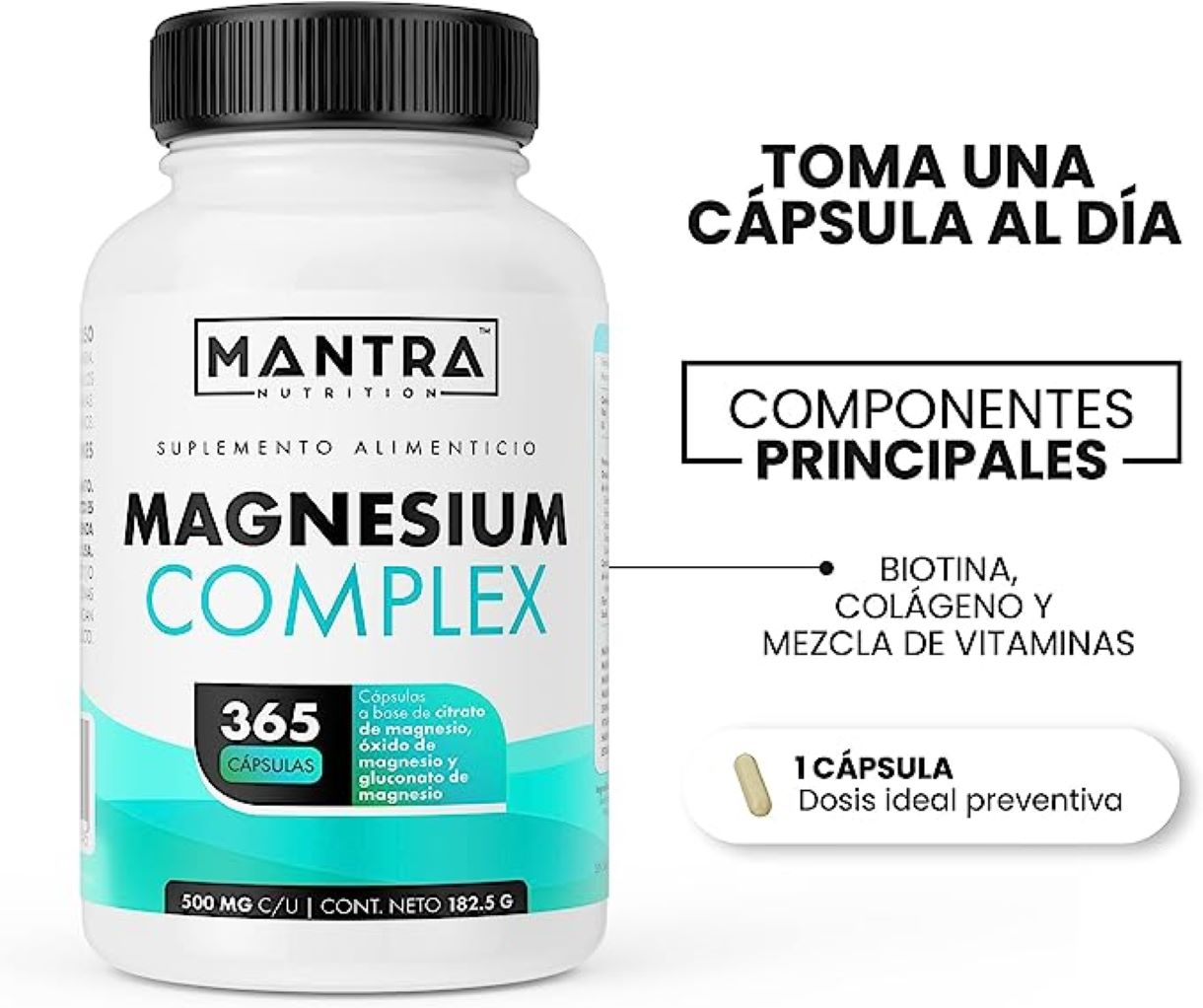Vitaminas Mantra Nutrition de Complejo de Magnesio365 Cápsulas  Formuladas Con Magnesio