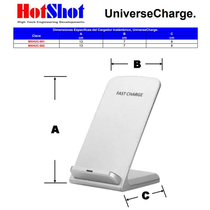 Cargador Tipo Base Qi Inalámbrico MXHUC-002-6 Entrada 9V 3A Qi Blanco Cable USB Incluido, UniverseCharge
