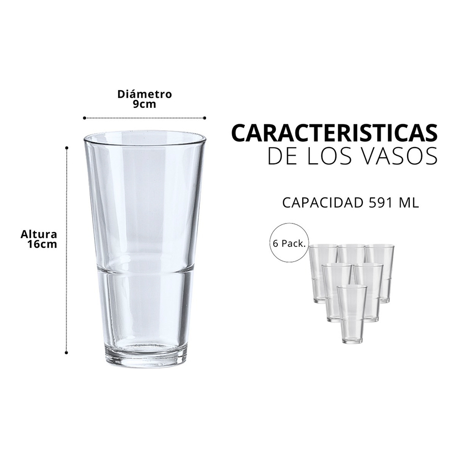 Juego de 6 vasos Stacking, marca Libbey