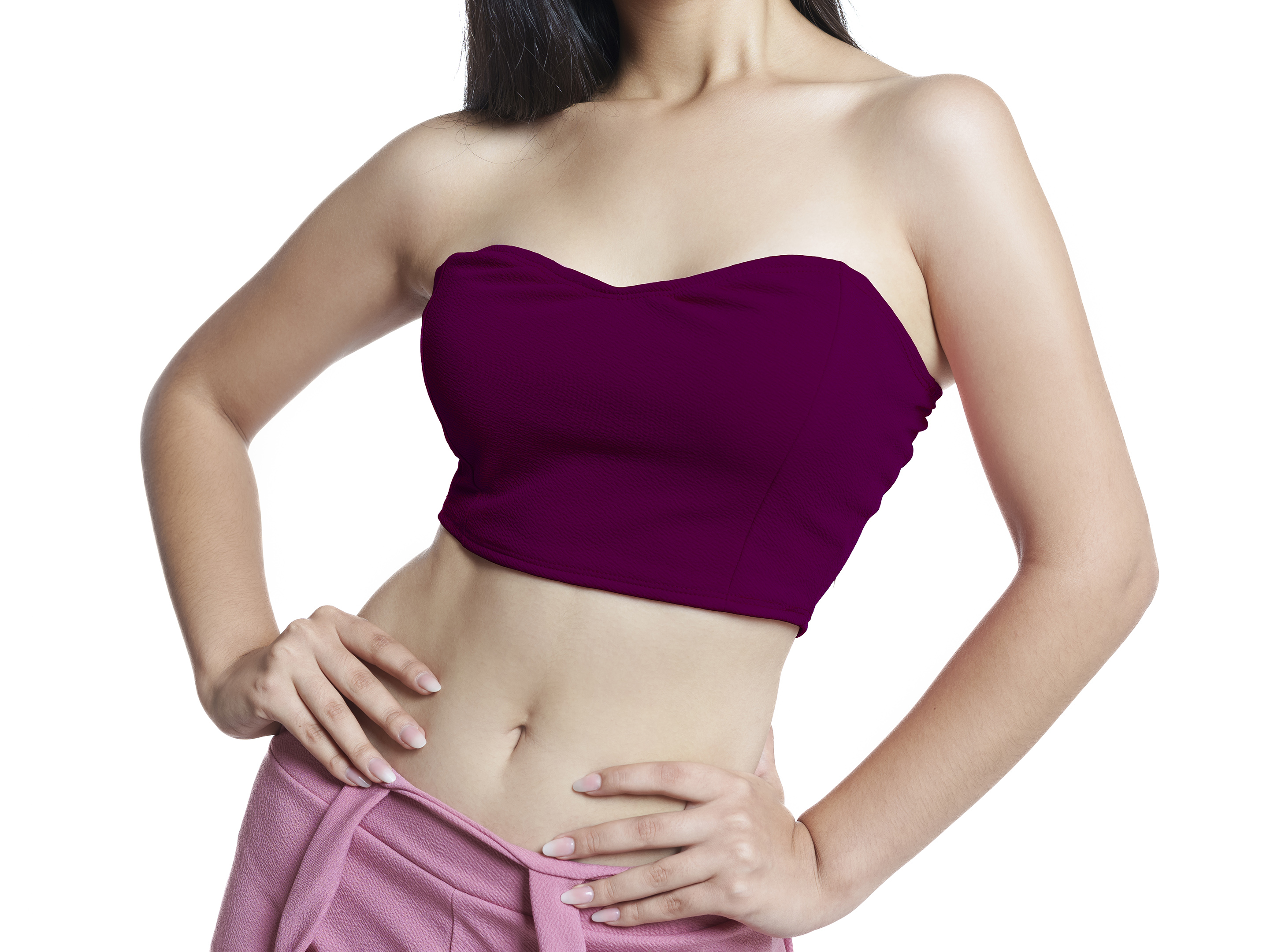 Crop Top Strapless Escote Forma De Corazón Elástico Soporte