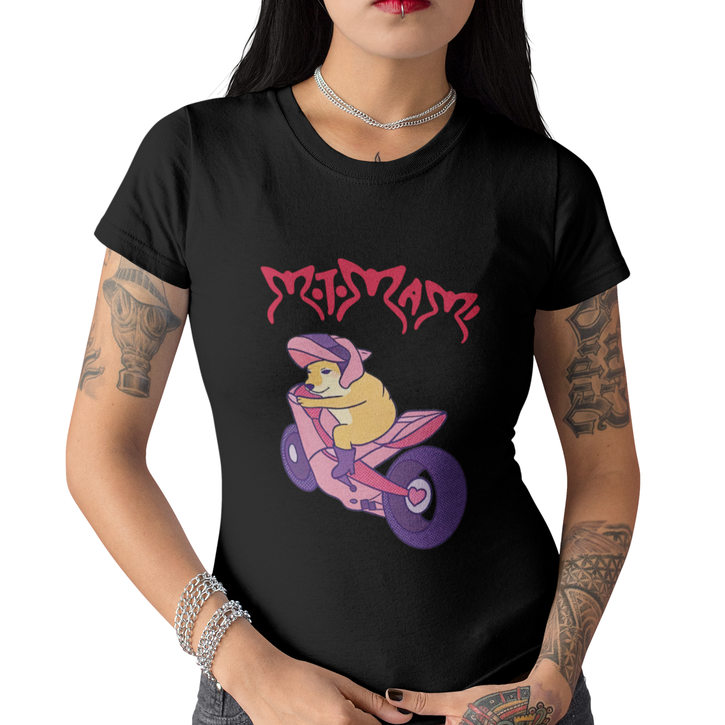 Playera Dama Moto Mami Cheems Meme