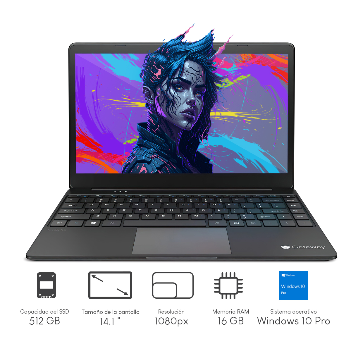 Laptop Gateway Ultra Slim Notebook GWTN141 Intel CI5 16GB 512GB SSD 14Pulg FHD Fingerprint W10H Black 