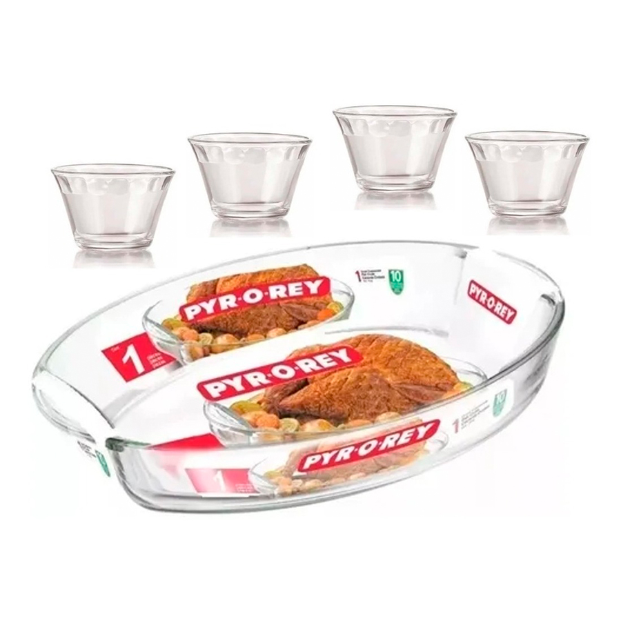 Juego para hornear de vidrio 5 pzs, marca PYR o REY