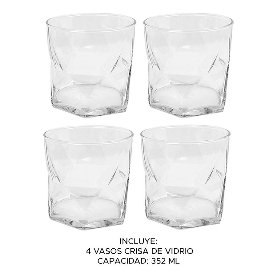 Juego de vasos Rombus de vidrio 15oz y 11oz Crisa - 12 piezas