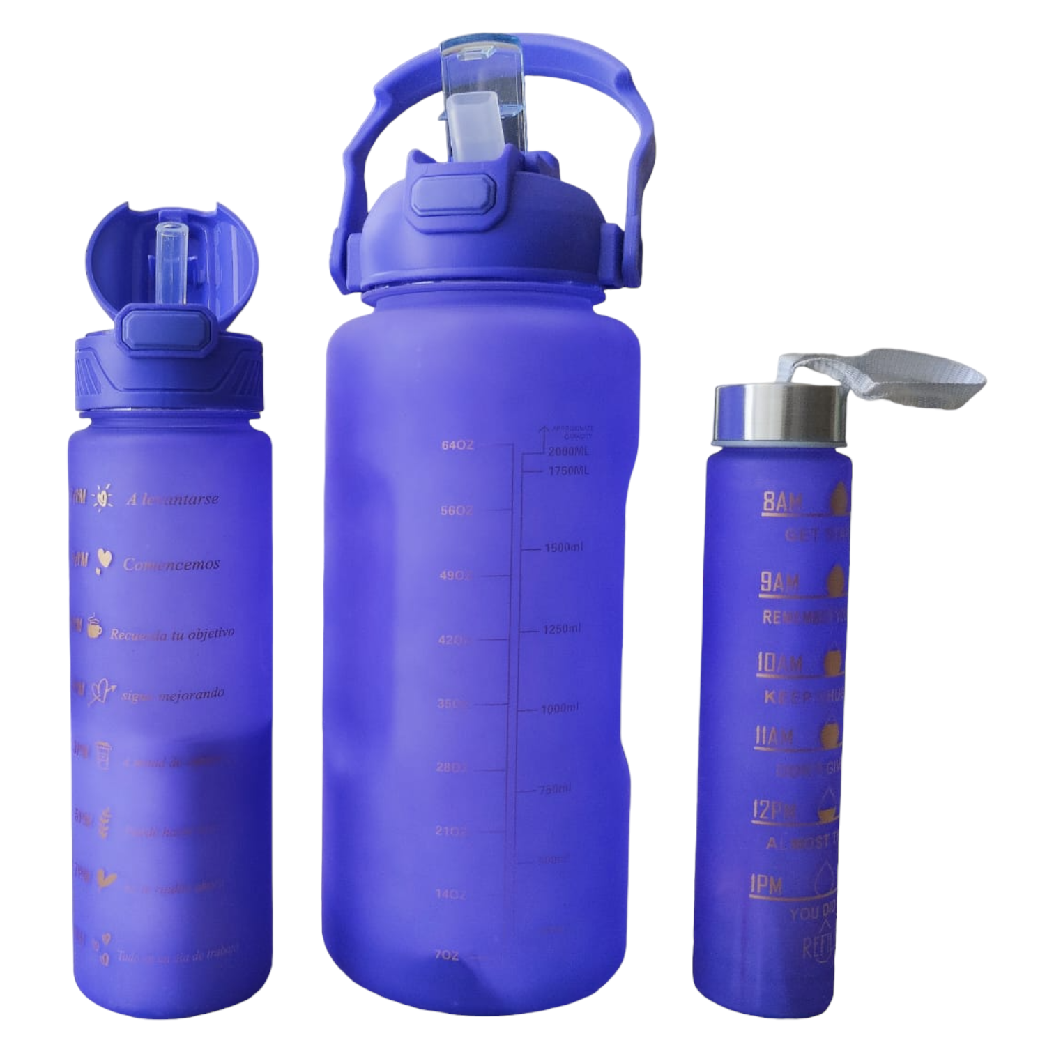 Vaso motivacional trio 3 en 1 con stickers azul cambia de color