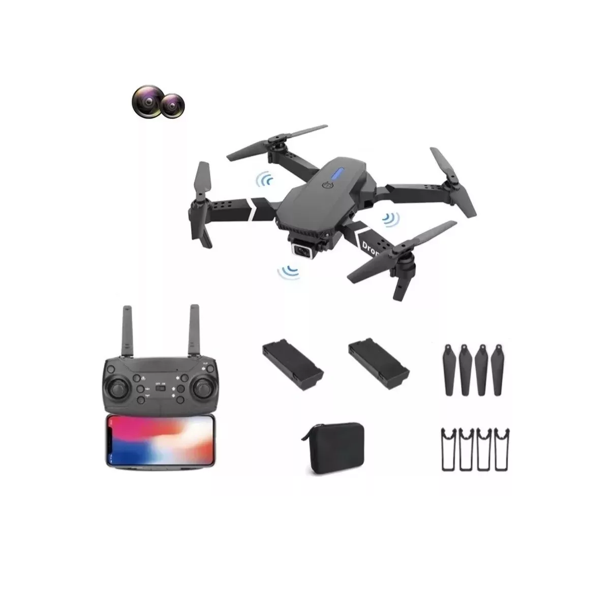 Control Remoto Drone Con Par Cámara 4k Quadcopter + 2batería