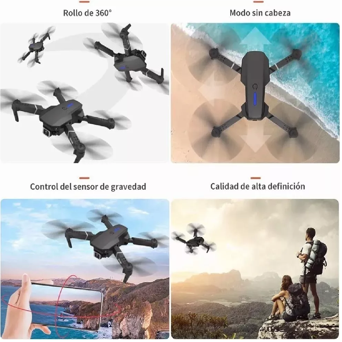 Control Remoto Drone Con Par Cámara 4k Quadcopter + 2batería