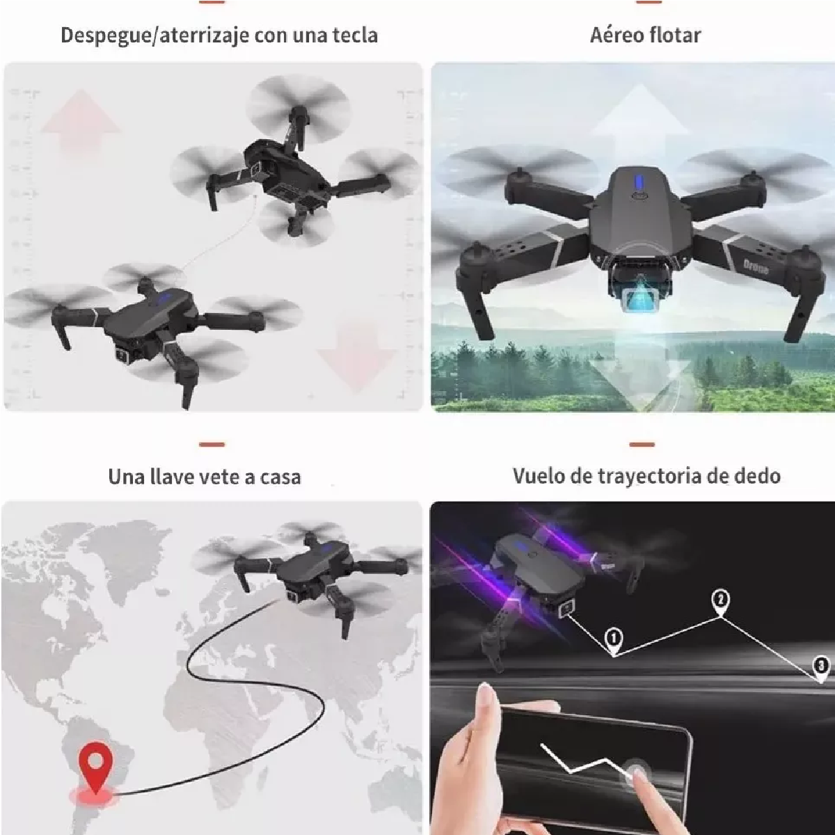 Control Remoto Drone Con Par Cámara 4k Quadcopter + 2batería