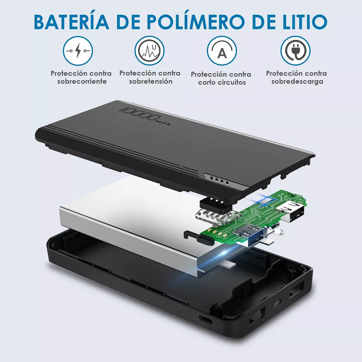 Power Bank Pila Bateria Portatil 10000mah Carga Rapida Negro