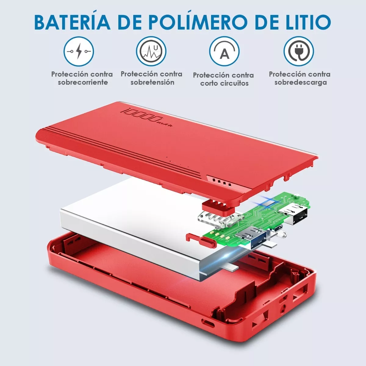 Power Bank Pila Bateria Portatil 10000mah Rojo Malubero Malu1372