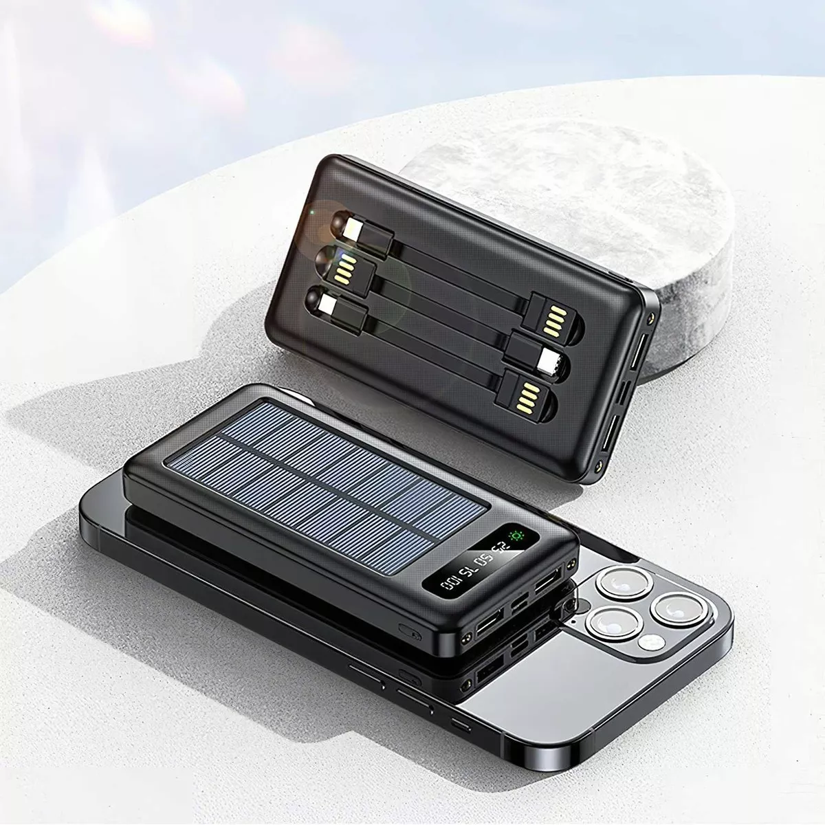 Power Bank Batería Portátil Solar Digital Con Led 12800mah