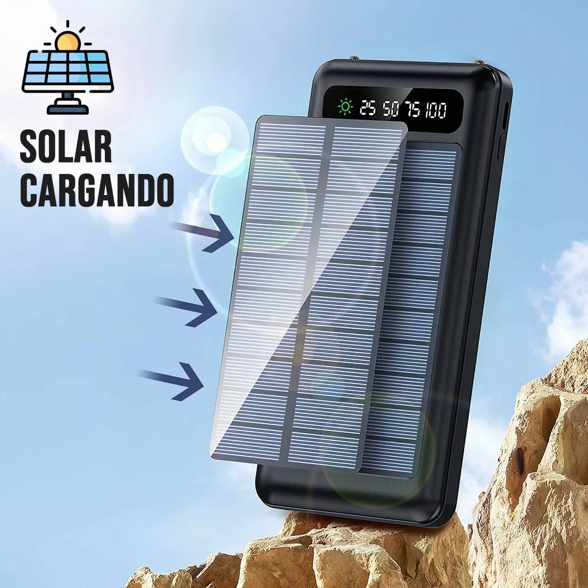Power Bank Batería Portátil Solar Digital Con Led 12800mah