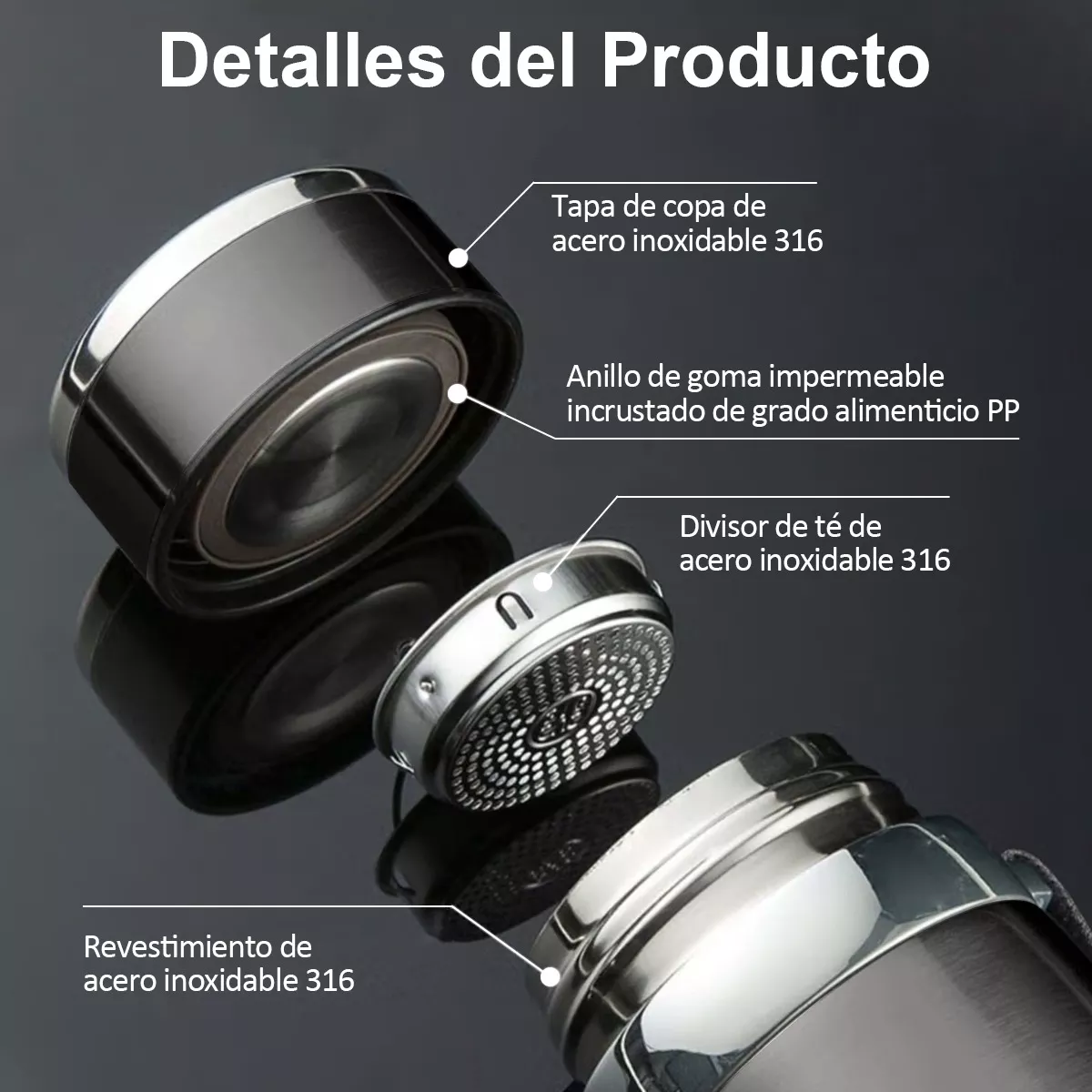 Termo De Acero Inoxidable Aislado Al Vacío 1000ml Negro