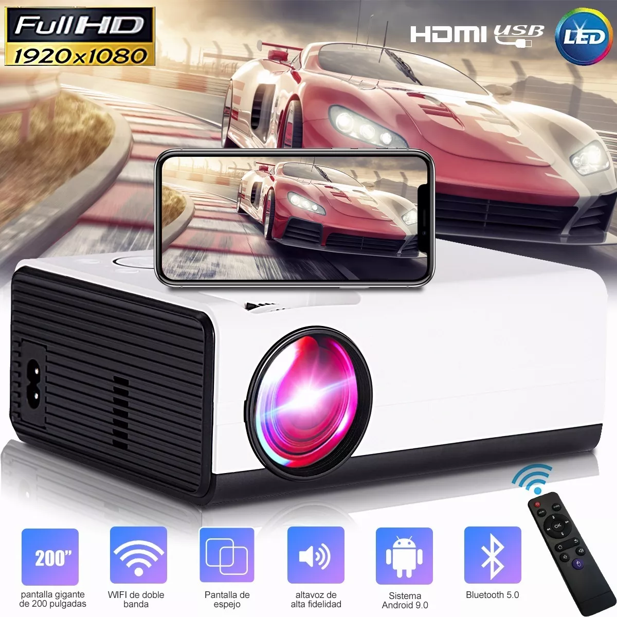 Mini Proyector Inteligente Android Wifi 1080p 4000 Lm