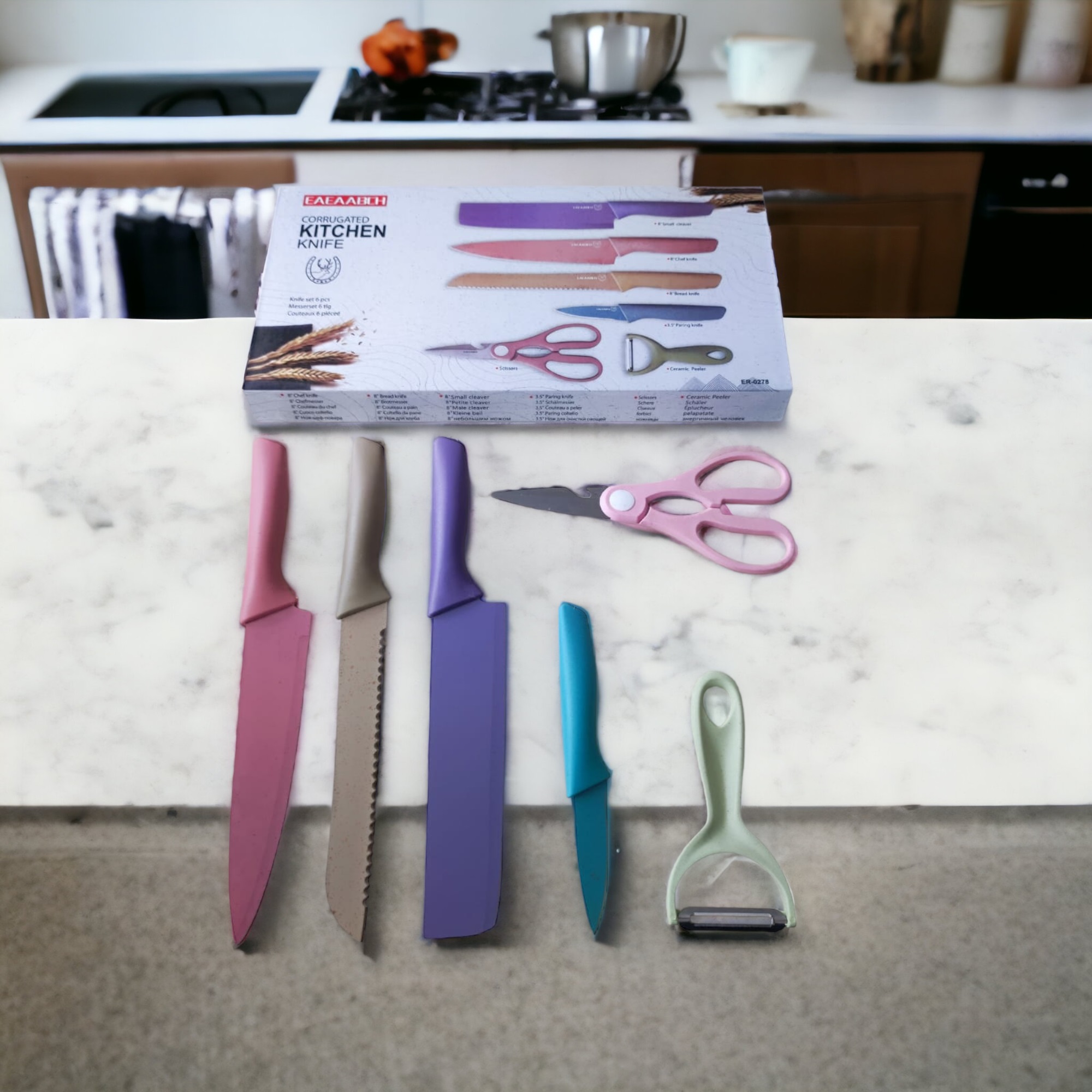 Set Cuchillos Cerámica Color Pastel Moda 6 Pz