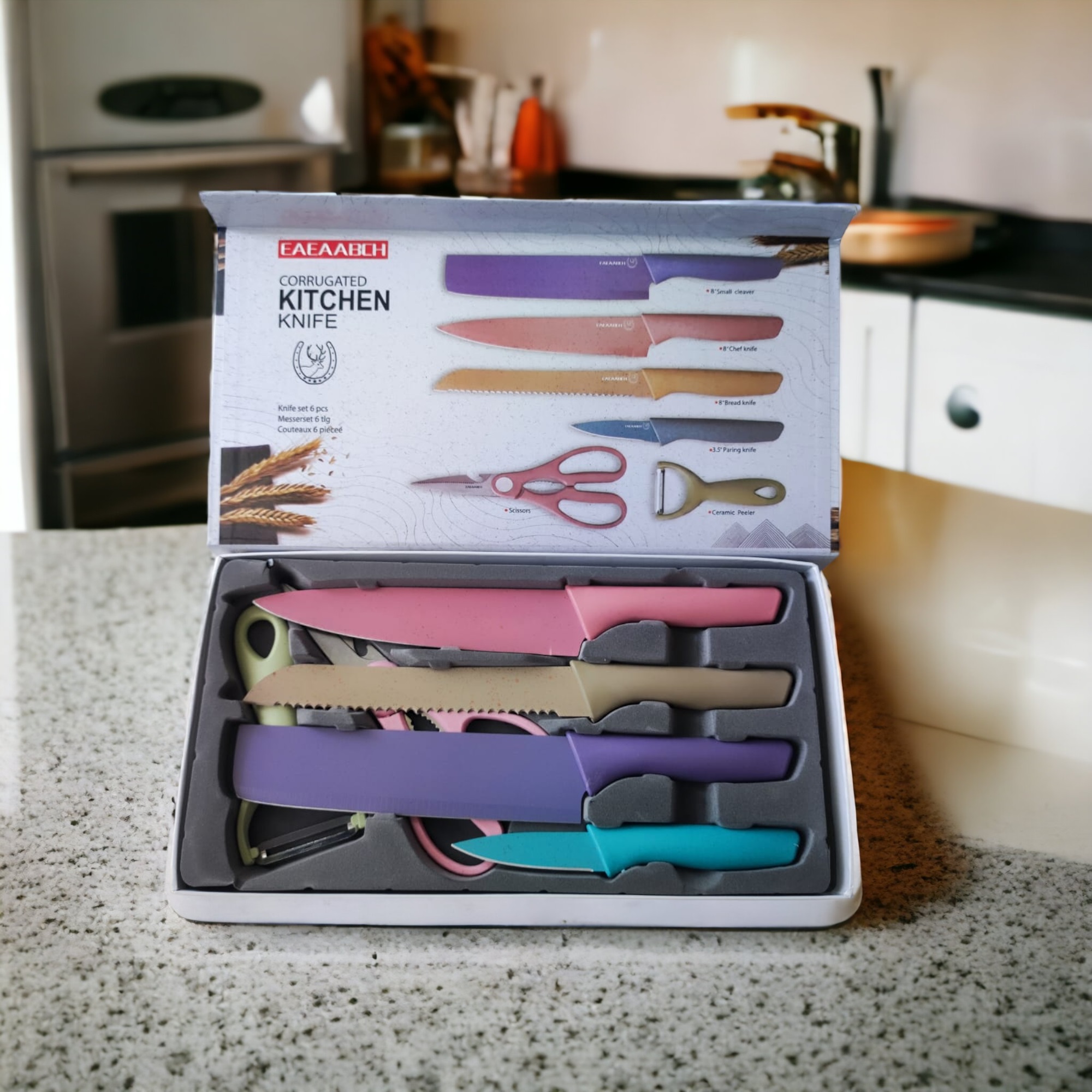 Set Cuchillos Cerámica Color Pastel Moda 6 Pz