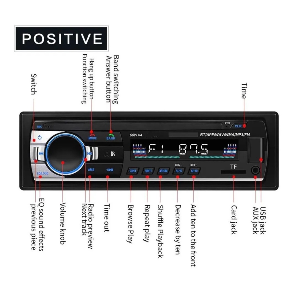 Reproductor Auto estereo Bluetooth.