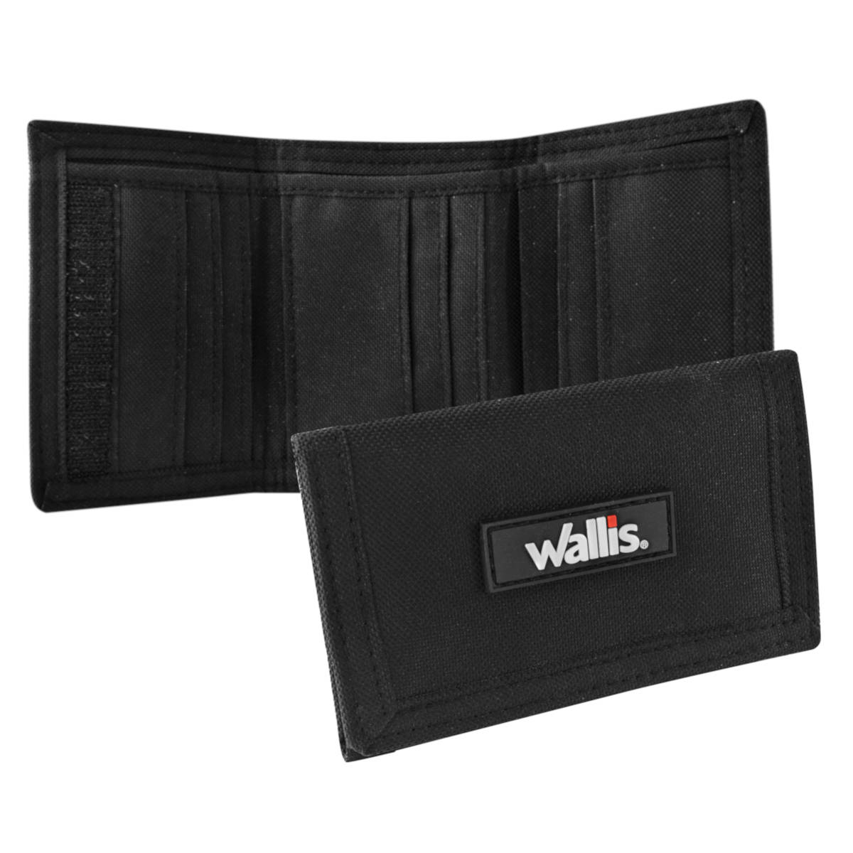 Cartera Wallis W0303307 unisex con 6 compartimientos, negra.