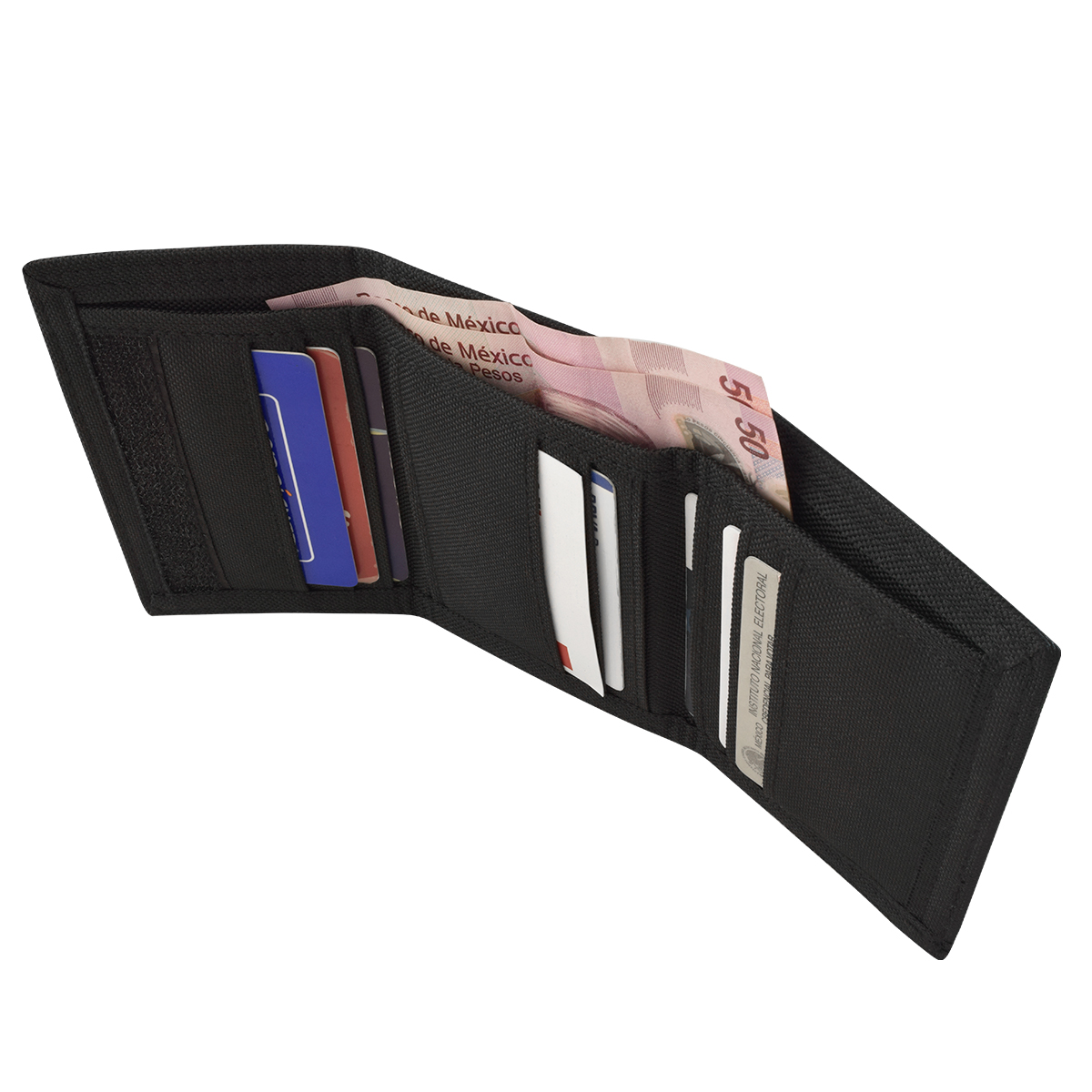 Cartera Wallis W0303307 unisex con 6 compartimientos, negra.