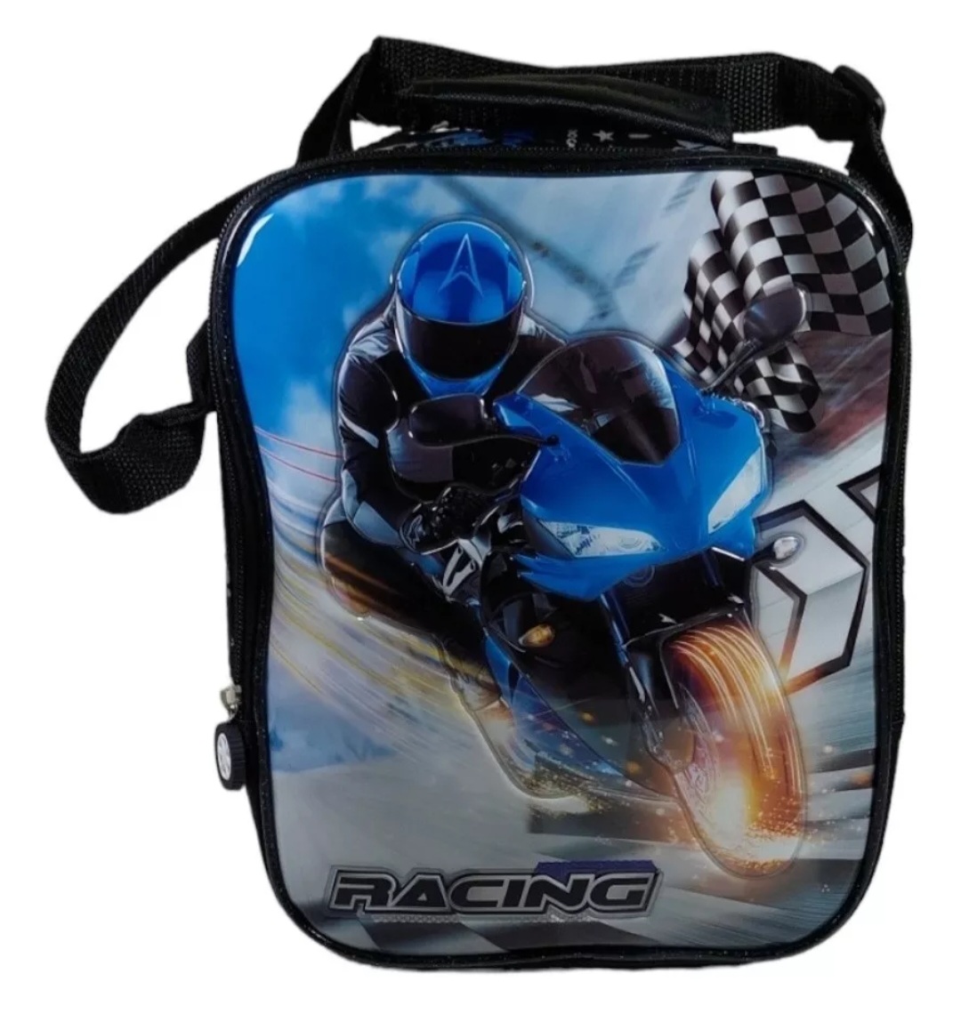 Combo de Mochila Lonchera y lapicera de Autos de carreras Marca Travel Republic