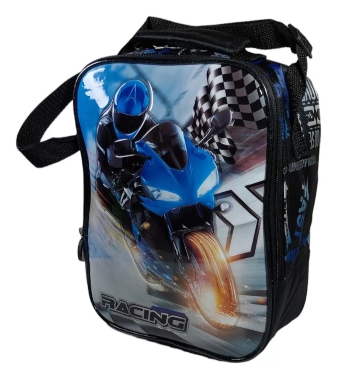 Combo de Mochila Lonchera y lapicera de Autos de carreras Marca Travel Republic