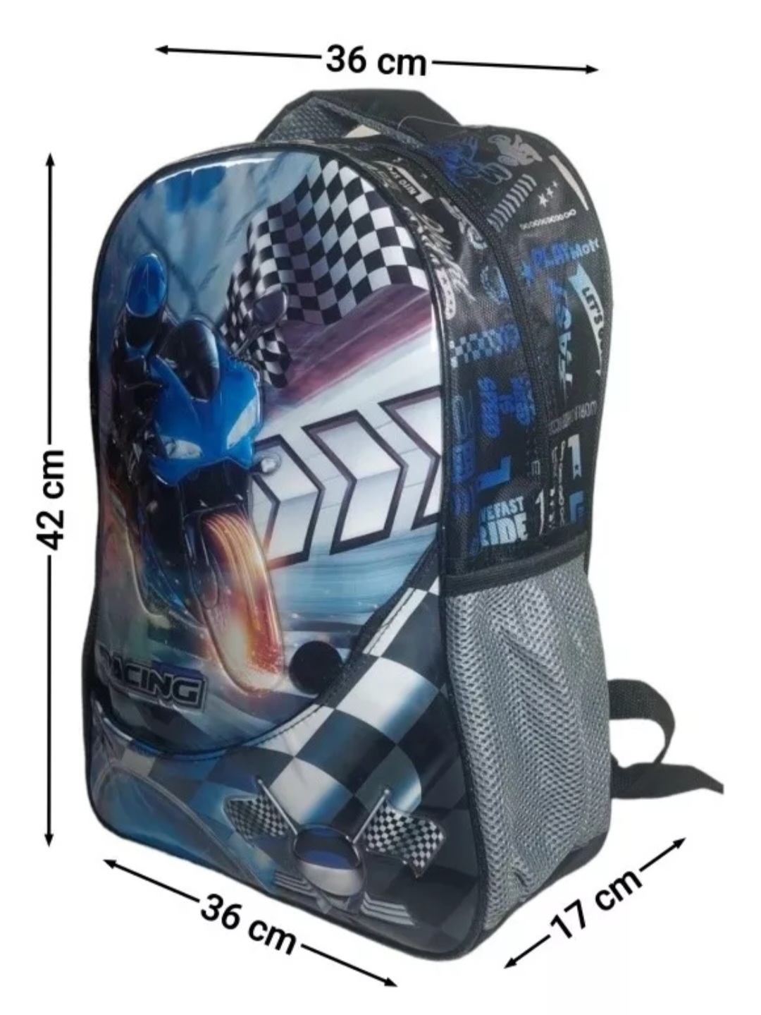 Combo de Mochila Lonchera y lapicera de Autos de carreras Marca Travel Republic