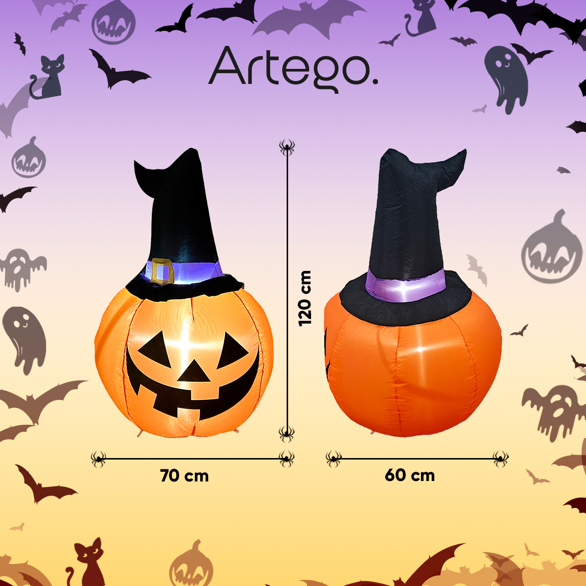 Inflable halloween calabaza de espanto pumpkin con led - 1.2m