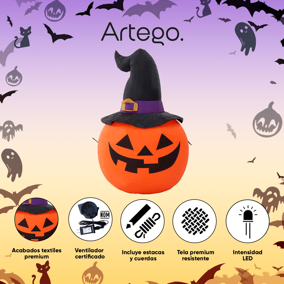 Inflable halloween calabaza de espanto pumpkin con led - 1.2m