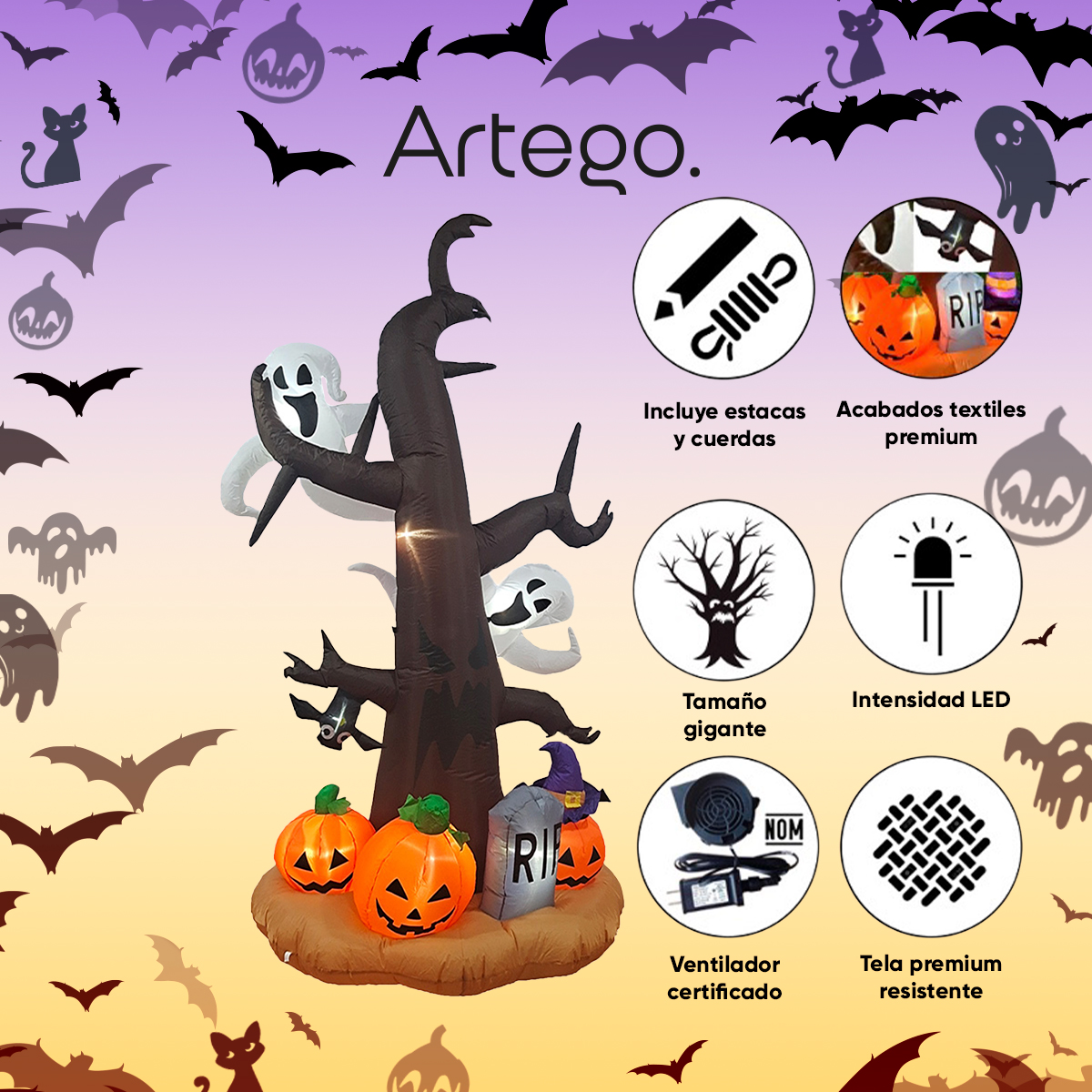 Inflable Halloween árbol fantasma con led Gigante - 2.8m